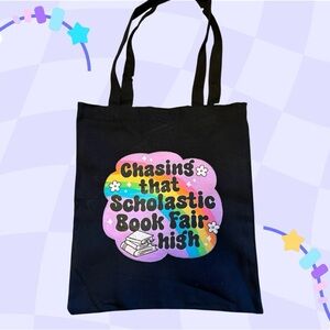 Black Tote Bag with Colorful Print
